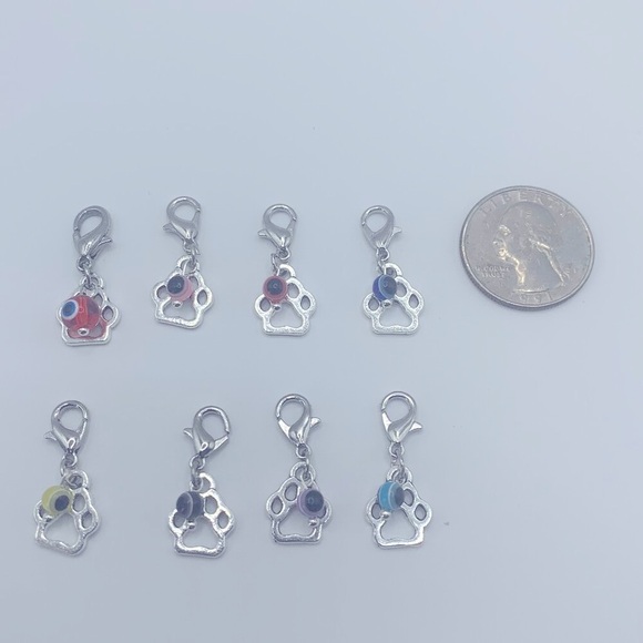 Evil Eye Bead & Paw Charm, Claw Clasp Clip-on for Small Pet Collar or Keychain - Picture 4 of 9